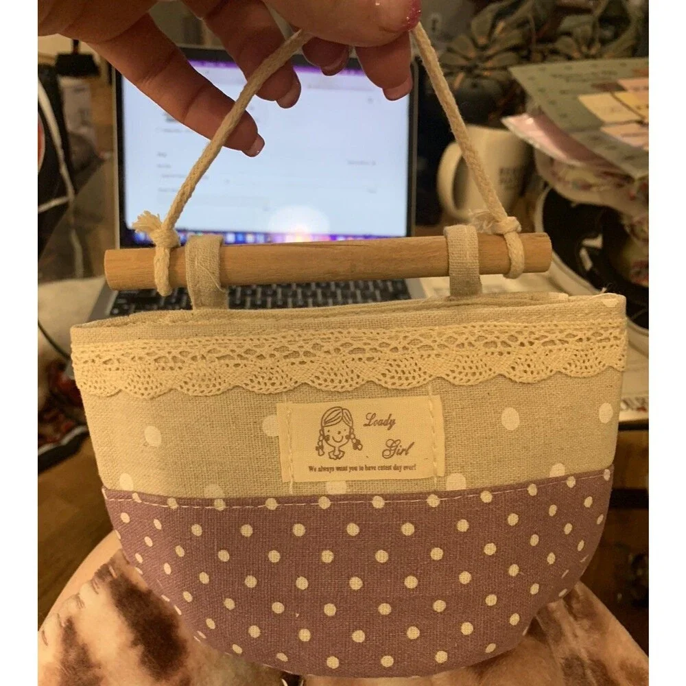 Loady Girl Wall Storage Basket Beige & Lavender with White Dots